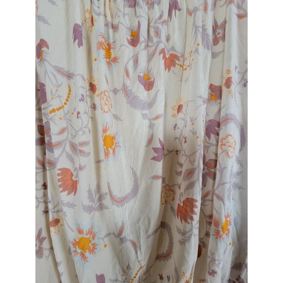 Free People Womens Floral Print Sheer Peasant Blouse Medium Beige Orange Boho - Picture 2 of 9
